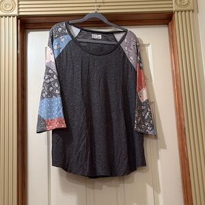 Maurices Charcoal Top with Patchwork Sleeves